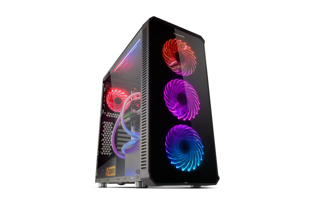 NOX HUMMER TGX RGB Box -NXHUMMERTGX- RGB Rainbow ATX-Micro ATX-ITX Box, 4 140mm RGB-LED-Lüfter im Li