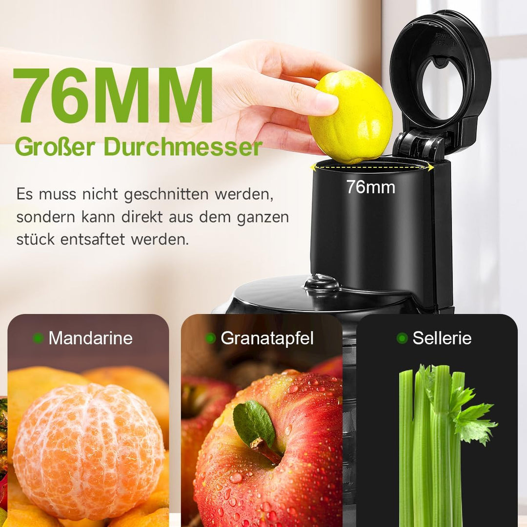 Wiltal | Slow Juicer | Entsafter Gemüse und Obst | Mit 76 mm Öffnung | Elektrischer Entsafter für Ob
