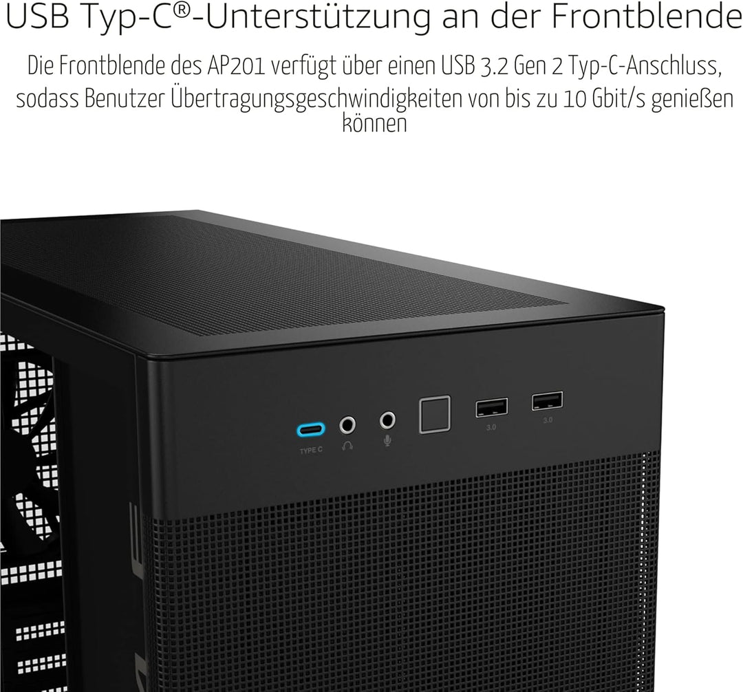 ASUS Prime AP201 MicroATX Gehäuse schwarz (33 Liter, unterstützt 280- & 360-mm-Kühler, Grafikkarten
