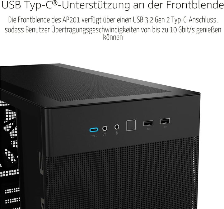ASUS Prime AP201 MicroATX Gehäuse schwarz (33 Liter, unterstützt 280- & 360-mm-Kühler, Grafikkarten