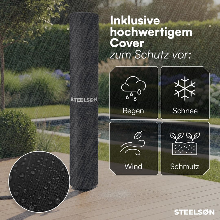 STEELSØN Selara Solardusche 20 L mit Bodenplatte – Gartendusche bis 60° C – Pooldusche gebogen Campi