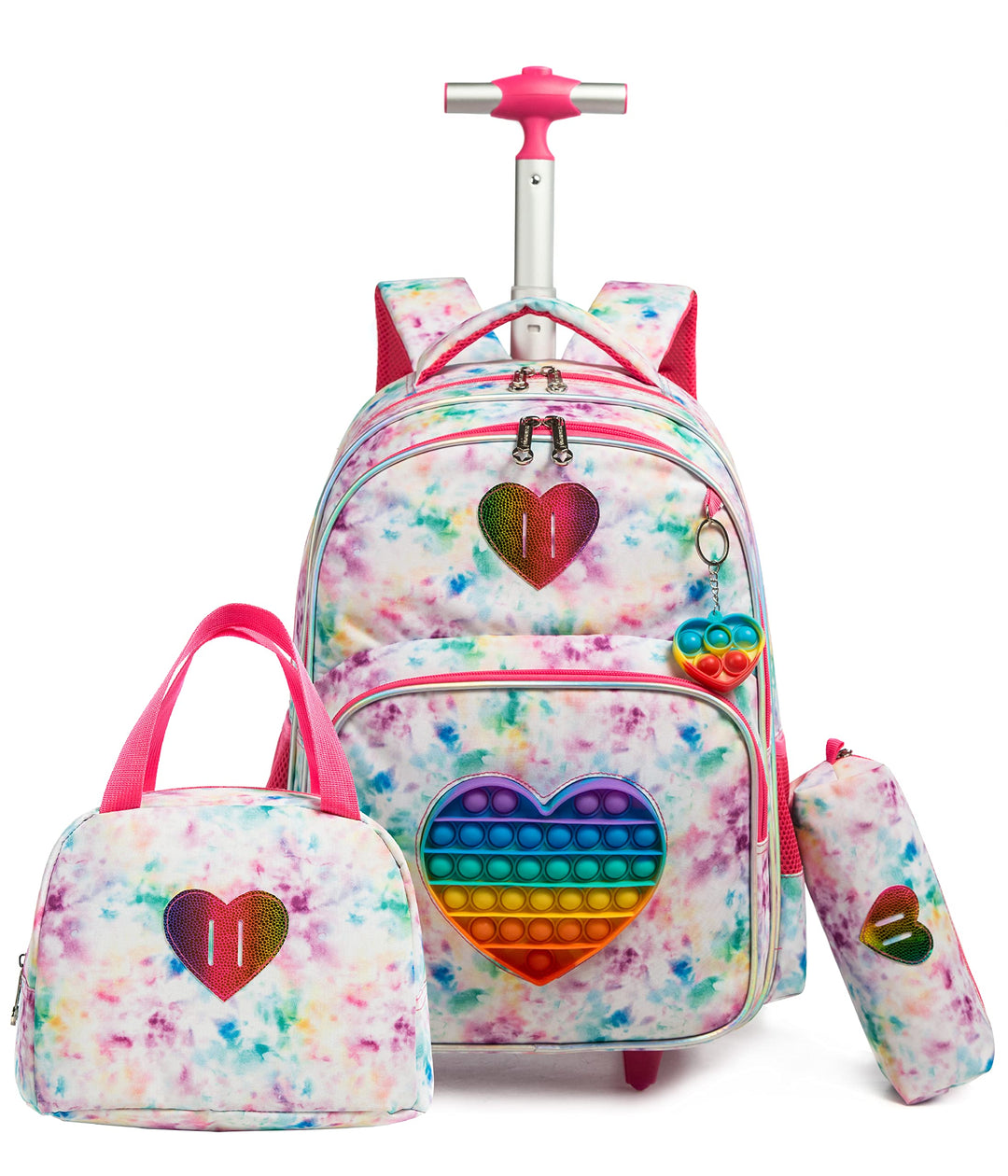 HTgroce Schulranzen mit Rollen für Mädchen Pop it Rucksack 16 Zoll Set 3 in 1 mit Lunch Bag Kinderga