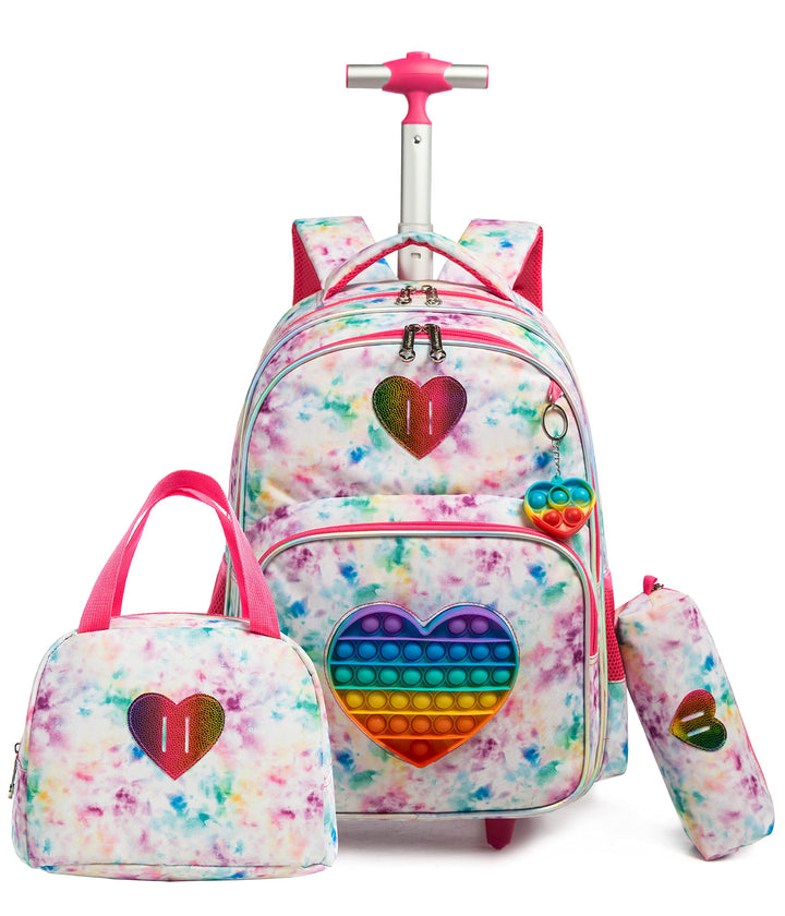HTgroce Schulranzen mit Rollen für Mädchen Pop it Rucksack 16 Zoll Set 3 in 1 mit Lunch Bag Kinderga