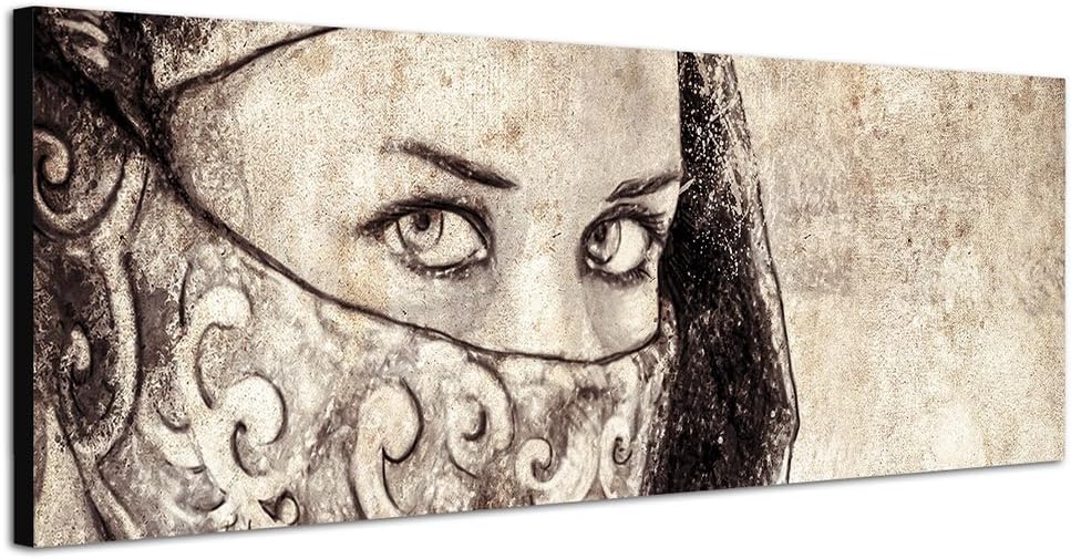 Paul Sinus Art Panoramabild auf Leinwand und Keilrahmen 150x50cm Arabien Frau Gesicht Schleier Grung