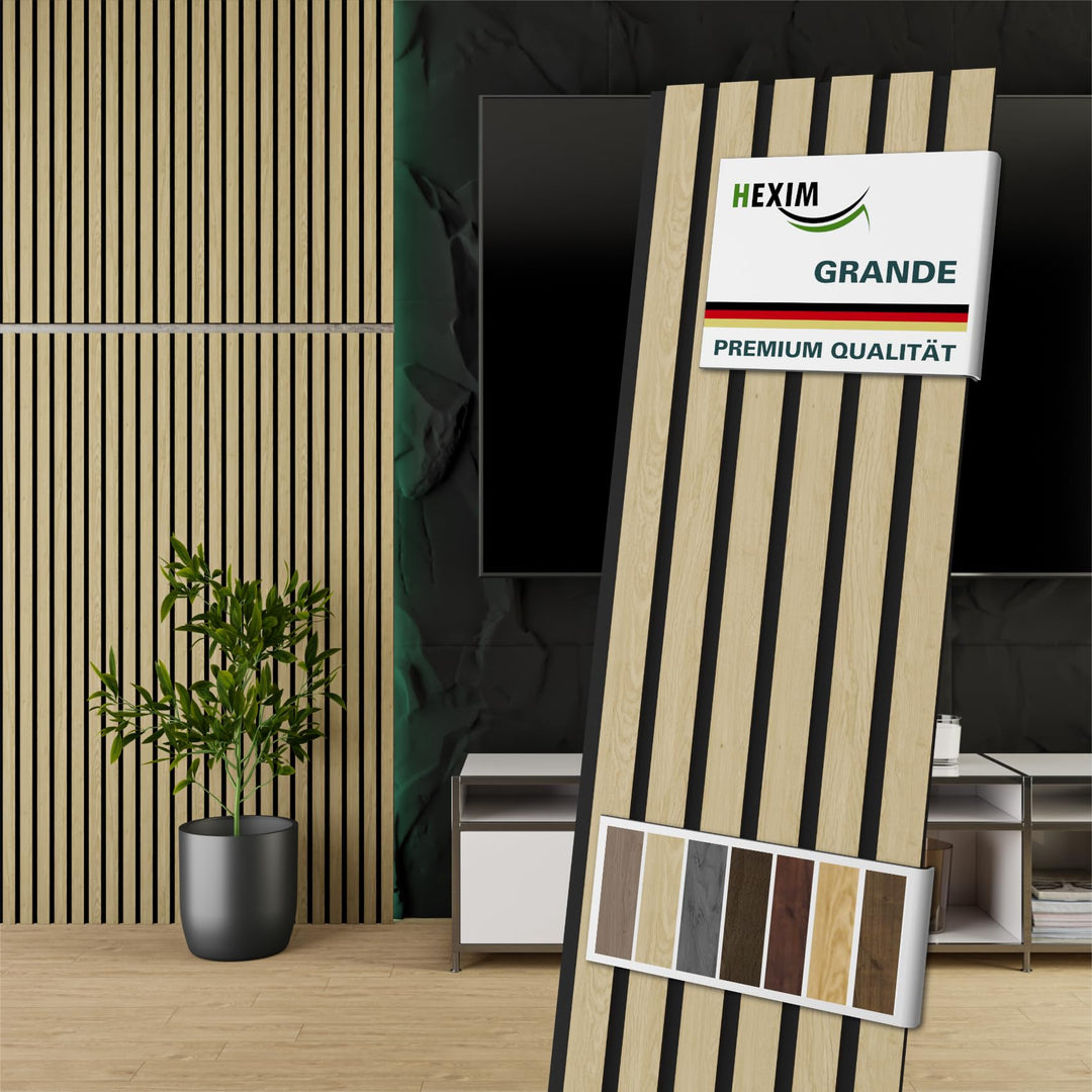 HEXIM Akustikpaneele 2 Stück 140x30cm Holz Grande - Wandpaneele Platten Lamellen Holzpaneele Echthol