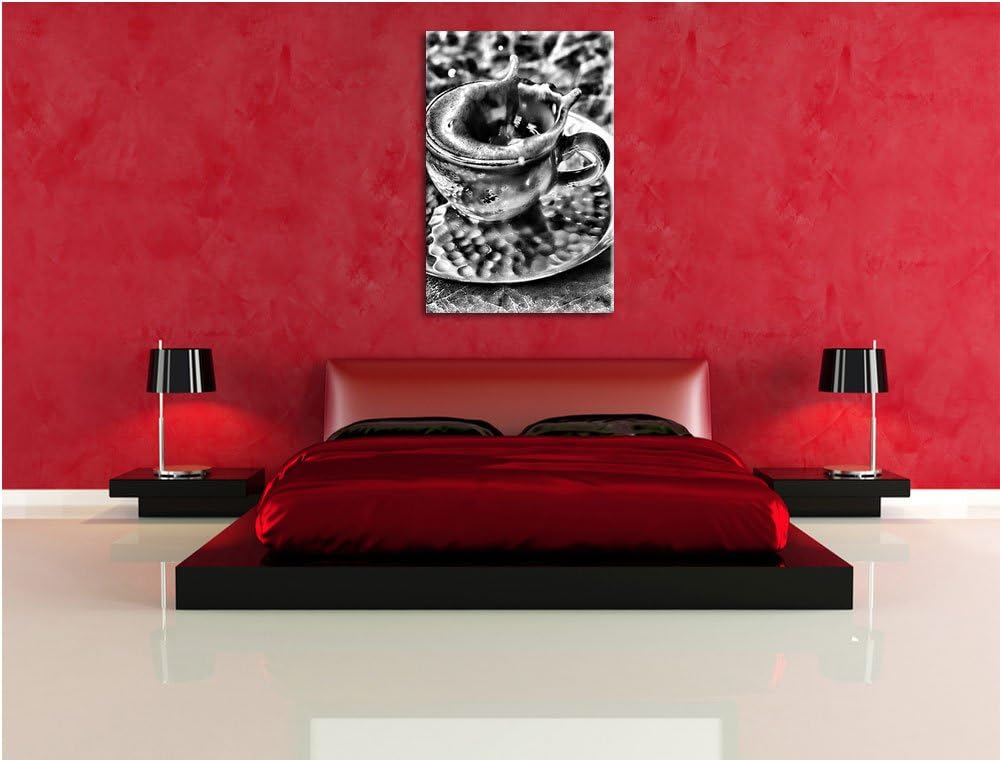 Pixxprint Monocrome, Kaffee spritzt aus Tasse, Format: 100x70 auf Leinwand, riesige Bilder fertig ge