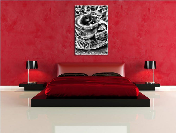 Pixxprint Monocrome, Kaffee spritzt aus Tasse, Format: 100x70 auf Leinwand, riesige Bilder fertig ge