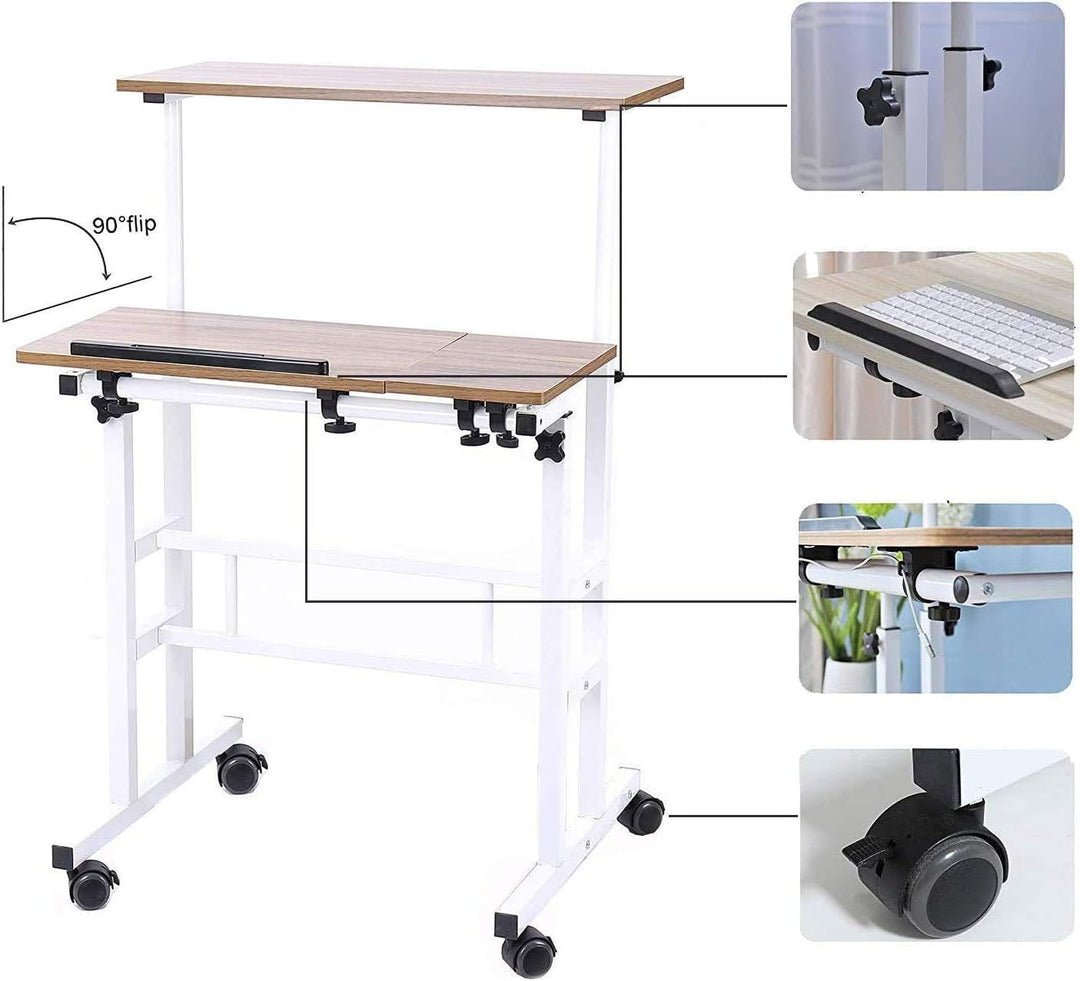 sogesfurniture höhenverstellbar Computertisch Laptoptisch mit Rollen, Mobiler Schreibtisch PC Tisch