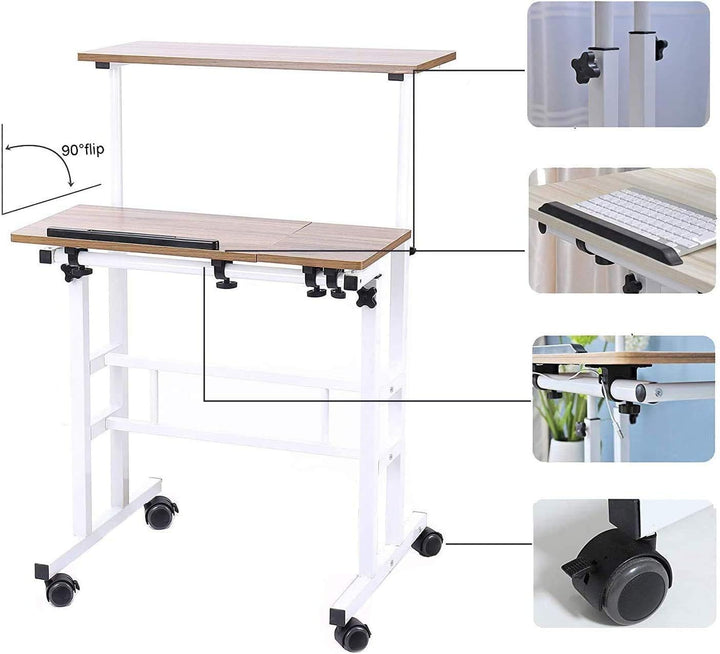 sogesfurniture höhenverstellbar Computertisch Laptoptisch mit Rollen, Mobiler Schreibtisch PC Tisch