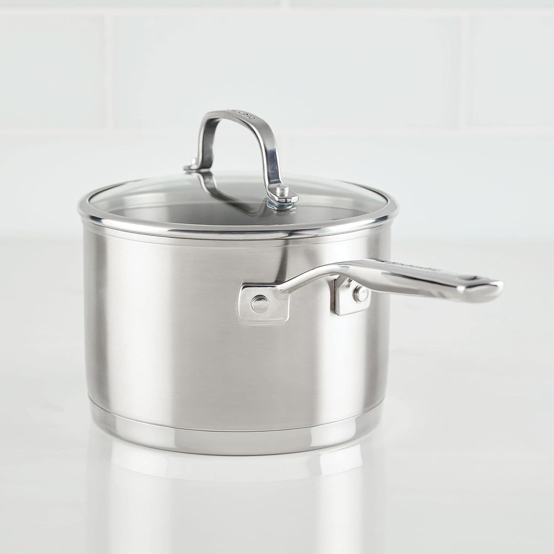 KitchenAid Stielkasserolle mit Deckel, 3-lagig, gebürsteter Edelstahl, 3 l Stielkasserolle (3 Quart)