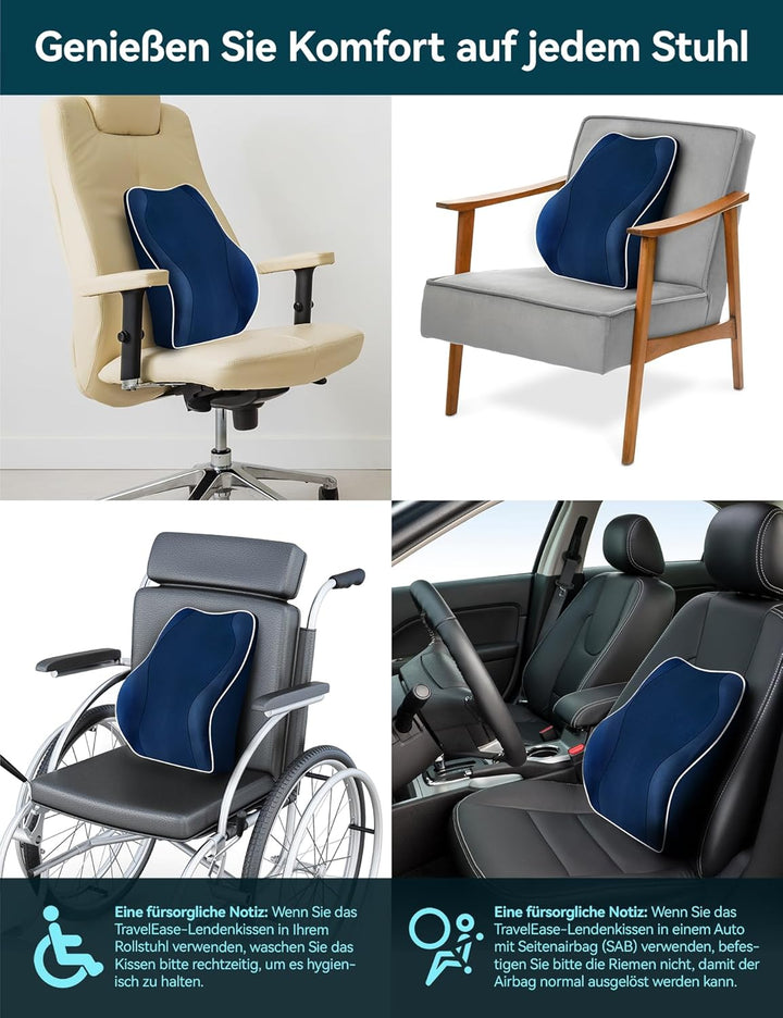 Travel Ease Ergonomisches RückenKissen aus Memory Foam, Lendenkissen für Bürostuhl, Autositz, Rollst