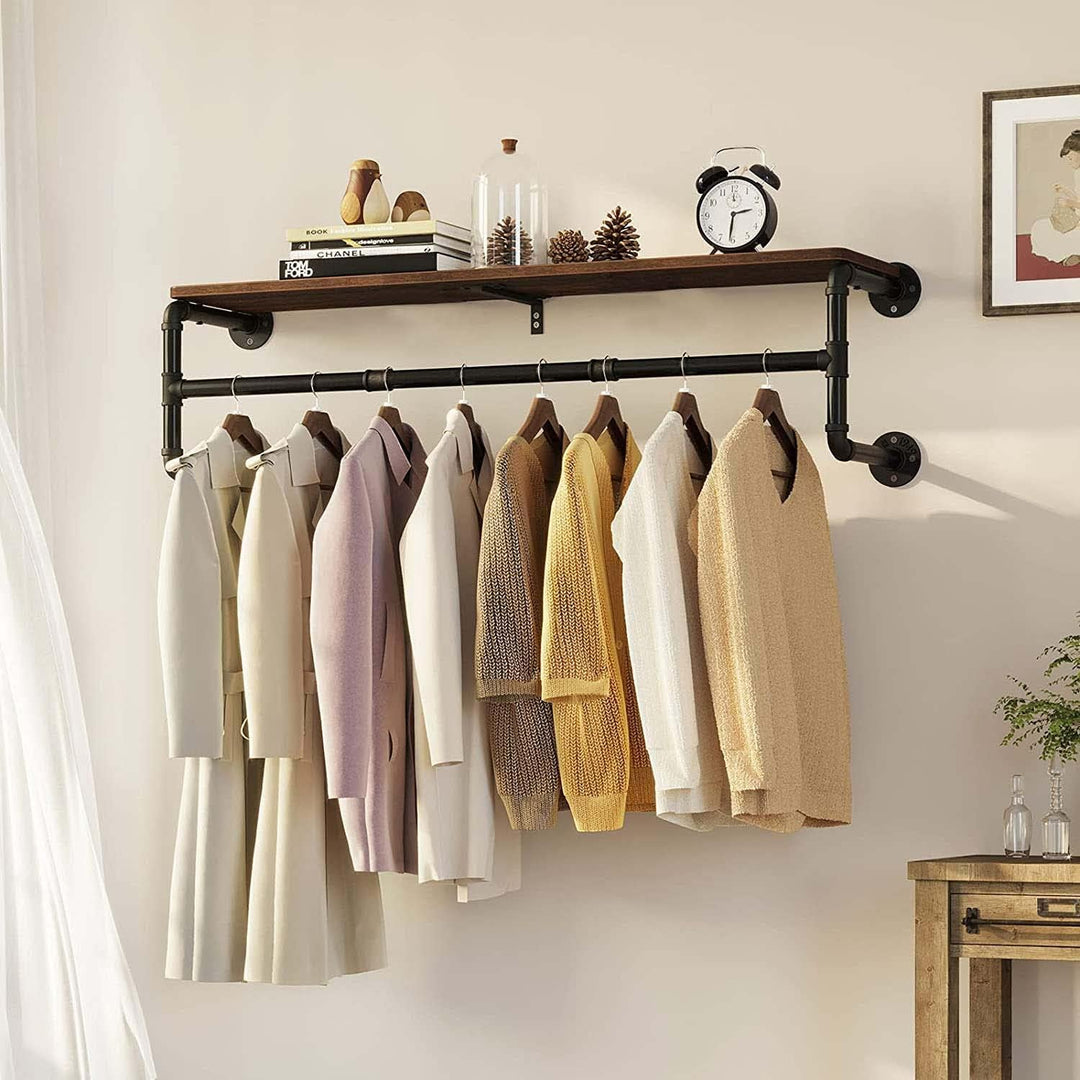 unho Wandgarderobe mit Ablage, Kleiderstange zur Wandmontage im Industrierohrstil, platzsparenders W