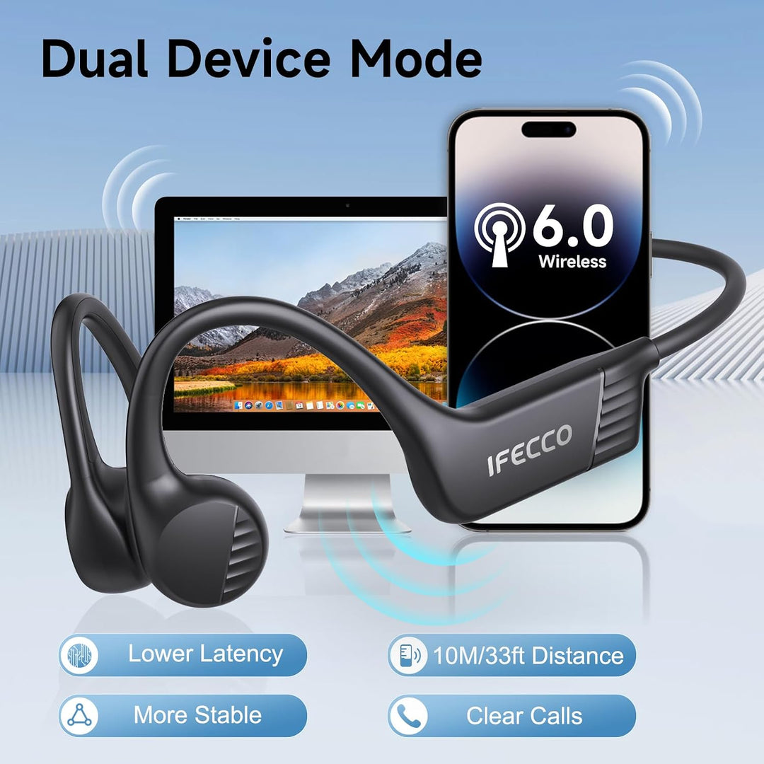 IFECCO Knochenschall Kopfhörer Bluetooth 6.0 für Fitness Radfahren | IP67 Wasserdichte Open Ear Kopf