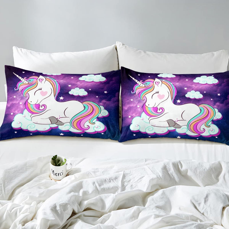 Loussiesd Kinder Einhorn Bettwäsche 135x200 cm Galaxy Magical Tierdekor Bettwäsche-Set für Mädchen J