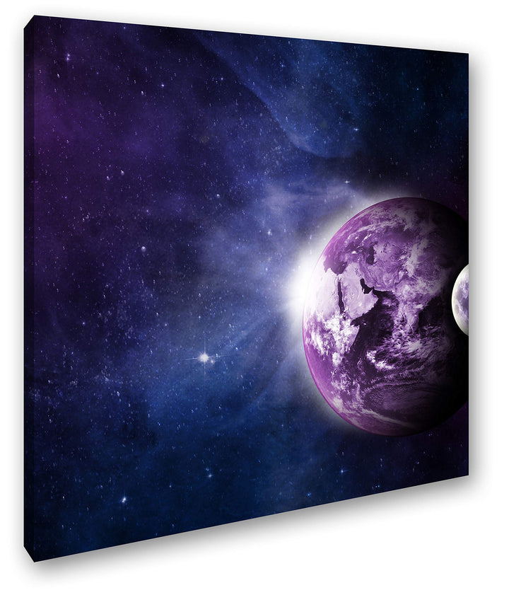 deyoli Dark Violette Erde mit Mond Format: 70x70 als Leinwandbild, Motiv fertig gerahmt auf Echtholz