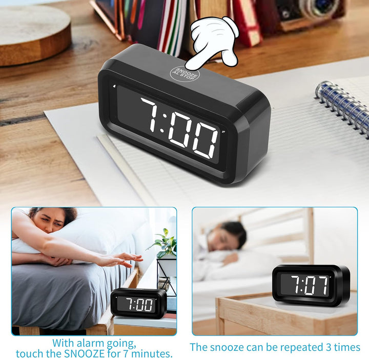 KWANWA Digitaler Wecker, LED Uhr Batteriebetrieben Tischuhr mit 3 Einstellbarer Helligkeit/Snooze/Oh