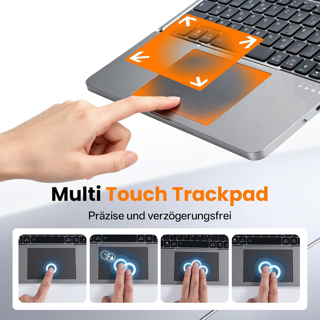 Faltbare Tastatur mit Touchpad, Bluetooth Tastatur Tablet, Tastatur Kabellos Leise mit Hüllenhalter,