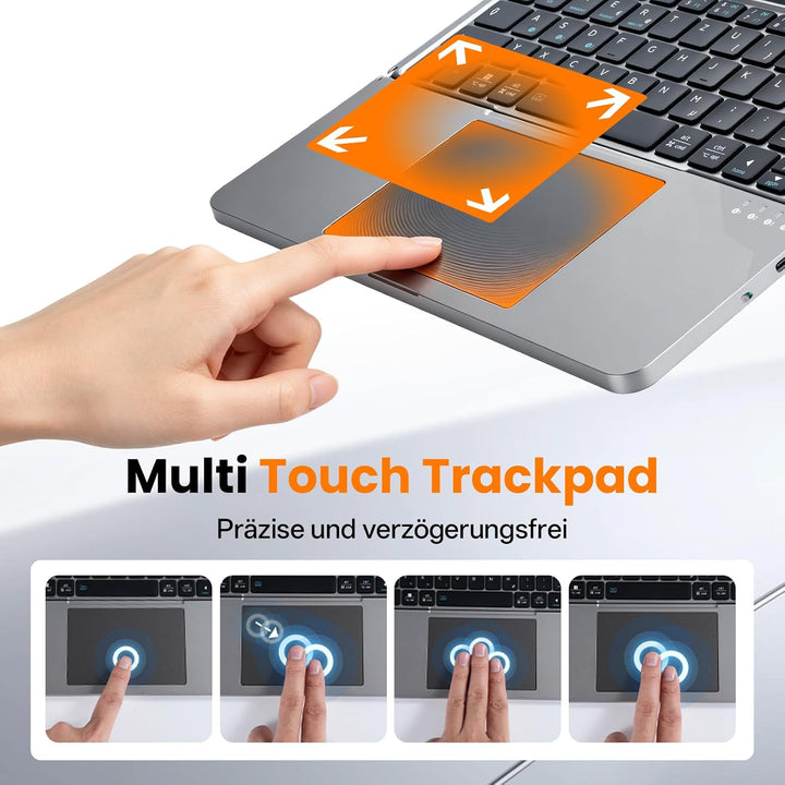 Faltbare Tastatur mit Touchpad, Bluetooth Tastatur Tablet, Tastatur Kabellos Leise mit Hüllenhalter,