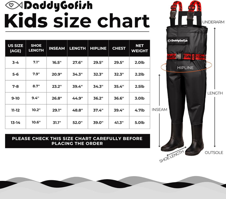 DaddyGoFish Wathose Für Kinder Und Erwachsene, Wathose Zum Angeln Und Jagen Mit Einer Tasche Und Ein