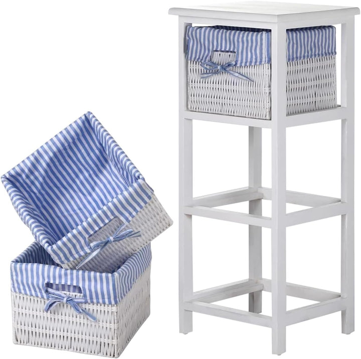 HTI living Regal mit 3 Körben Mia Landhaus Weiss Blau Badregal Schubladenkommode