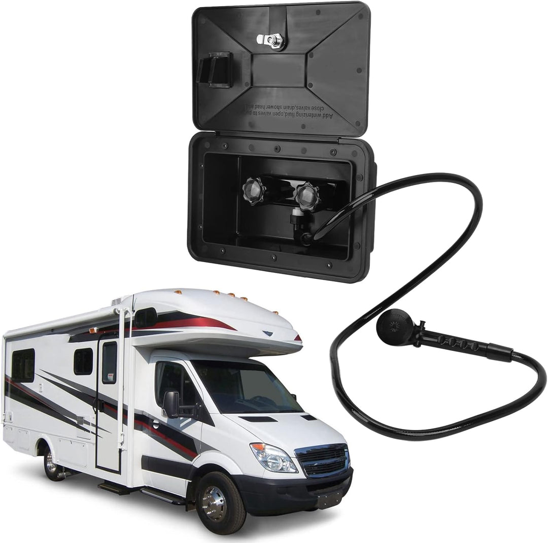 Qiilu Aussendusche für Wohnmobile Schwarzes ABS-Aussenduschen-Kit Aussendusche für Wohnmobile mit 2