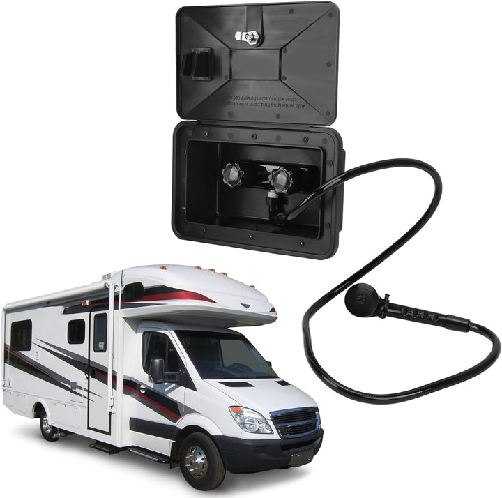 Qiilu Aussendusche für Wohnmobile Schwarzes ABS-Aussenduschen-Kit Aussendusche für Wohnmobile mit 2