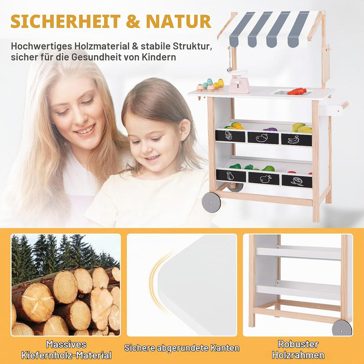 HOMASIS Kinder Eiswagen inkl. Zubehör, Kaufladen mit 6 Spielzeug-Eiscreme, Eisdiele mit beweglichen