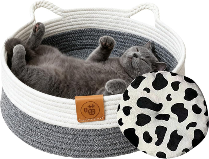 Generisch Rundes Katzenbett,Baumwollseil zubehör Mit Matte,Schlafbett Und Runder Katzenkorb - für In