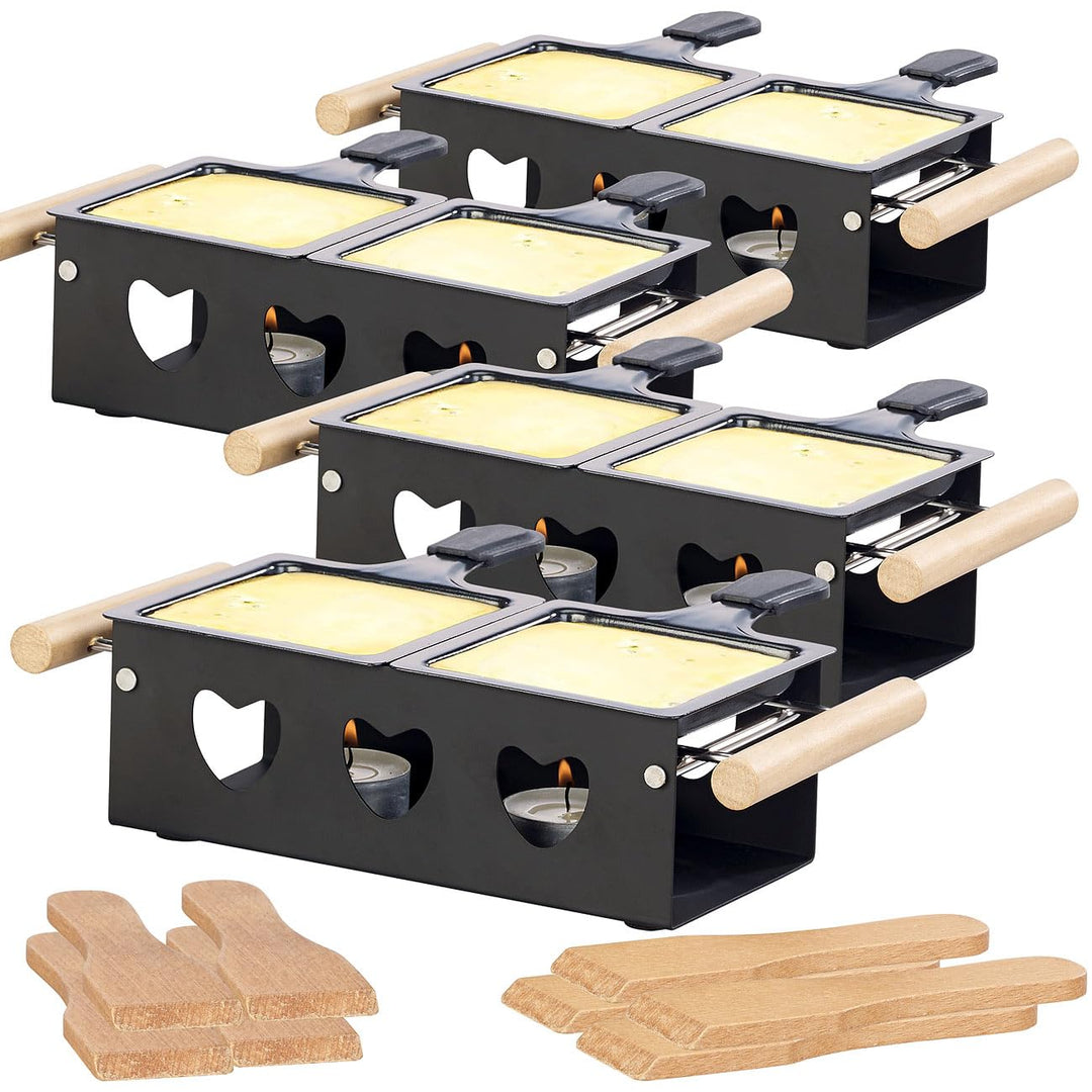Rosenstein & Söhne Mini-Raclette-Grill: 4er-Set Teelicht-Raclette für 2 Personen, mit Schabern und T