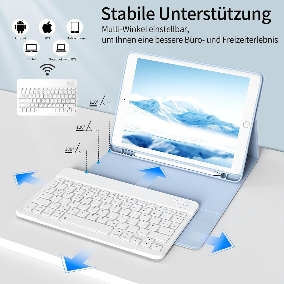 Hülle mit Tastatur für iPad 9. / 8. / 7. Generation 10,2 Zoll 2021/2020/2019, Bluetooth Magnetisch Q