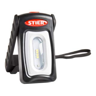 STIER Akku LED Werkstattleuchte, 250 Lumen, einer Leuchtdauer von 2,5 Stunden, 360° drehbarem Haken