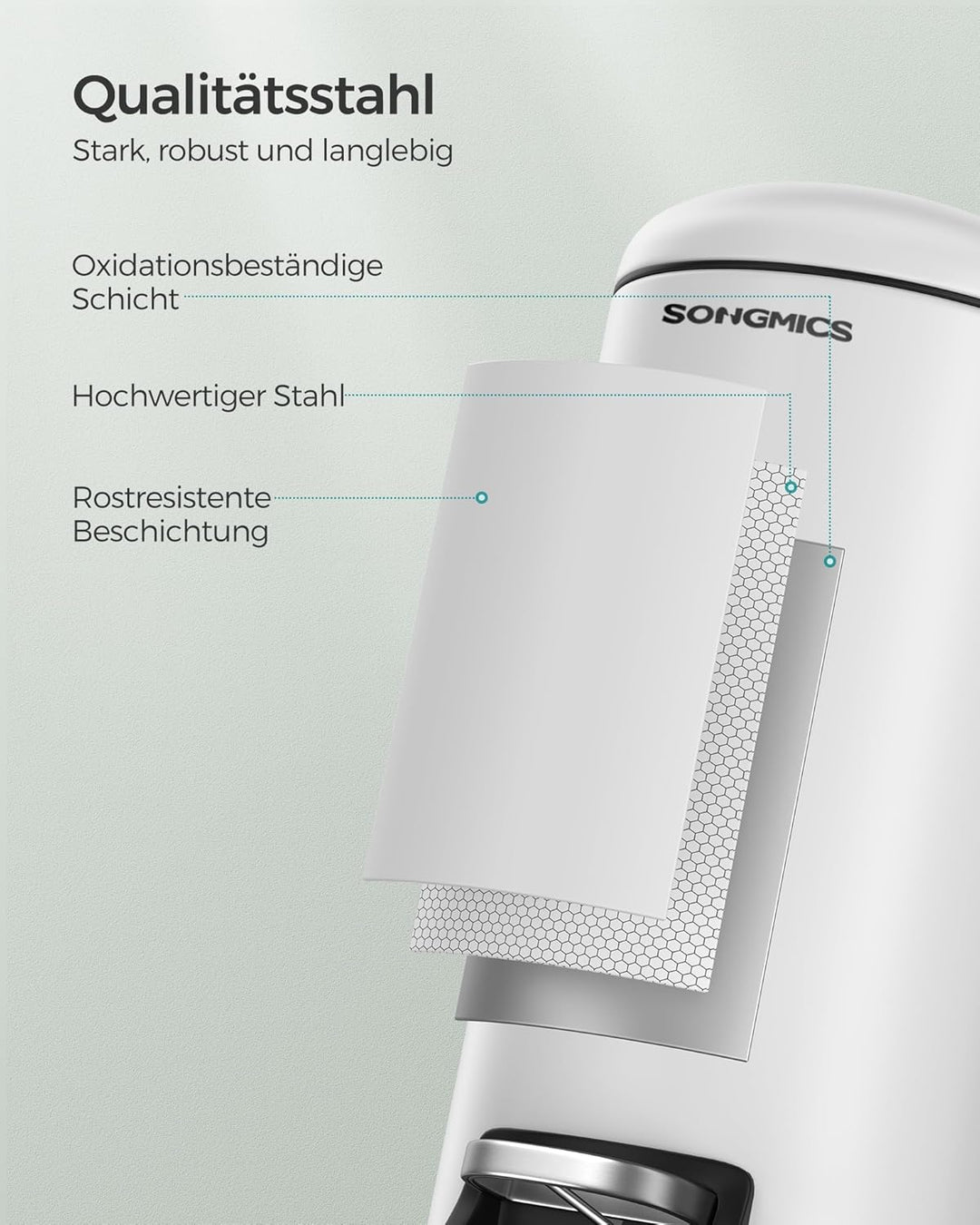 SONGMICS Abfalleimer für Badezimmer, 10 l, klein, Deckel, Treteimer für Toilette, kompakt, kleiner R
