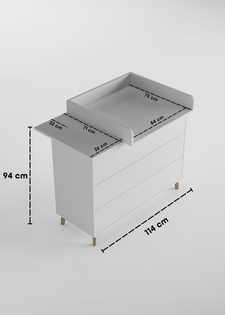 Sämann Wickelkommode EDEN – Push-to-Open, Touch-Close, abnehmbarer Wickelaufsatz & Schubladen mit Fä