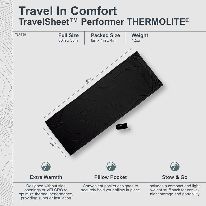 Cocoon Thermoschlafsack Travel Sheet - Thermolite Performer volcano black 220x85cm, volcano black 22