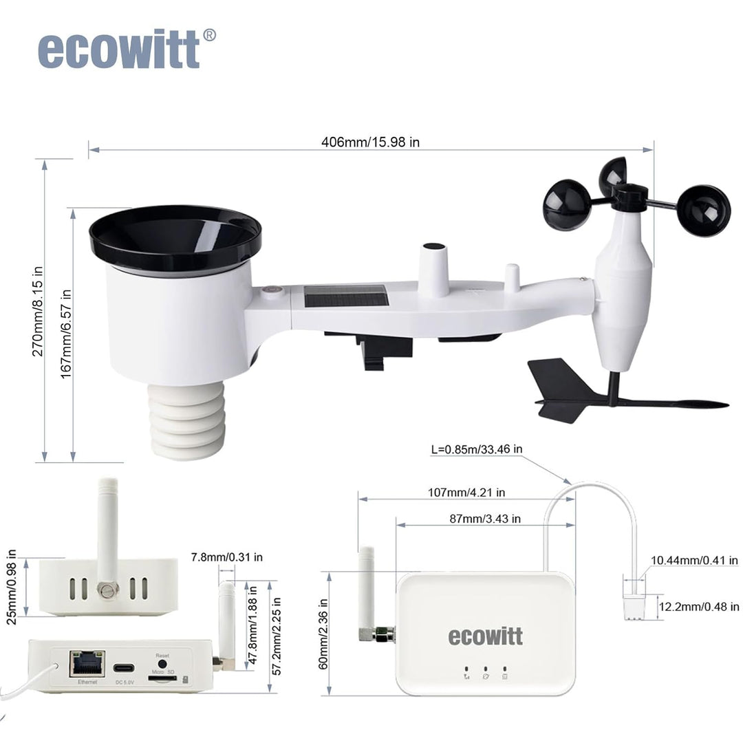 ECOWITT Wetterstation GW3002, 7 in 1 Funk wetterstation mit Aussensensor WS69 + 3 in 1 WiFi/Kabel-Ga