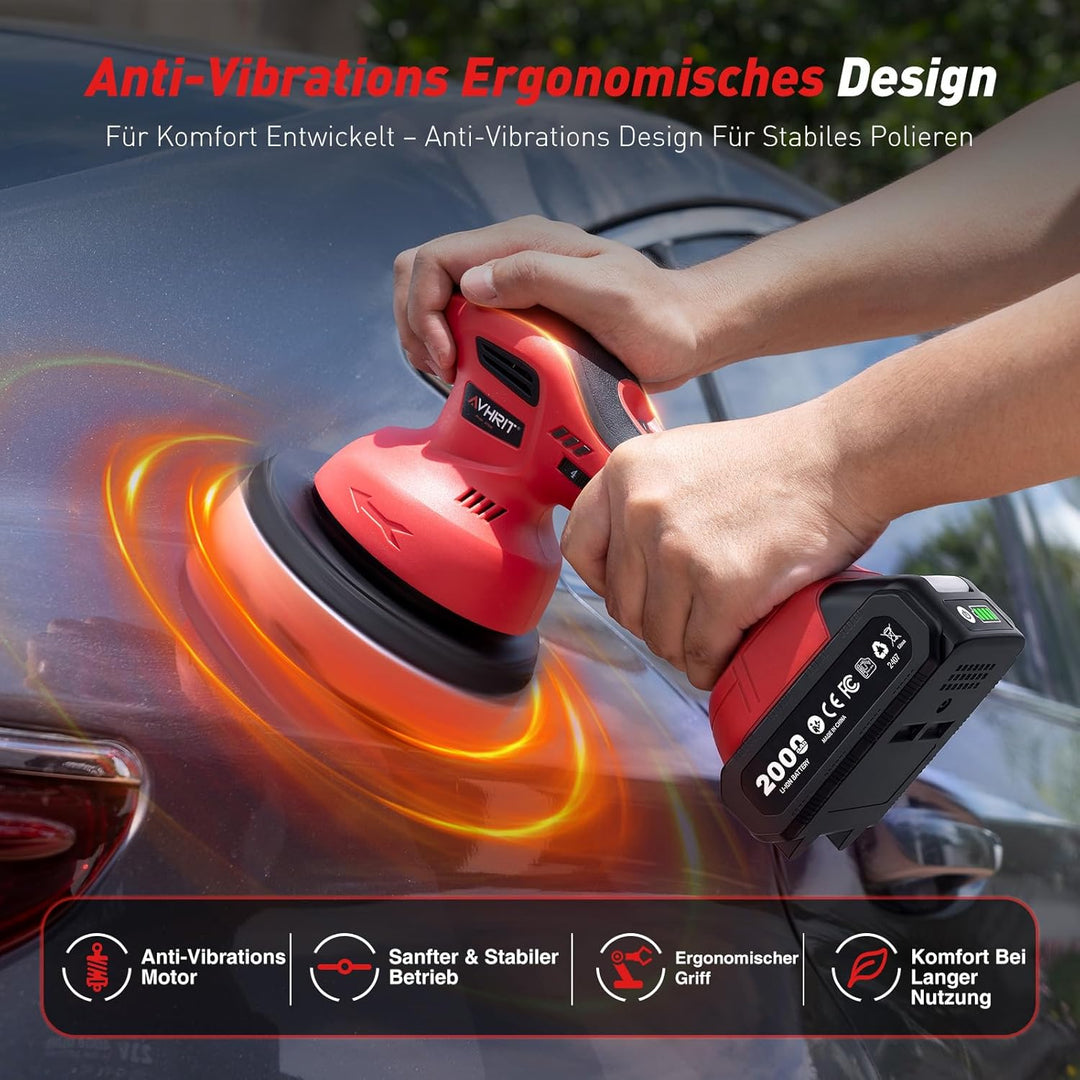 2025 Poliermaschine Auto Akku, 2x4000mAh Batterie (Bis zu 6000 U/min) Poliermaschine Auto, 6'' Autop