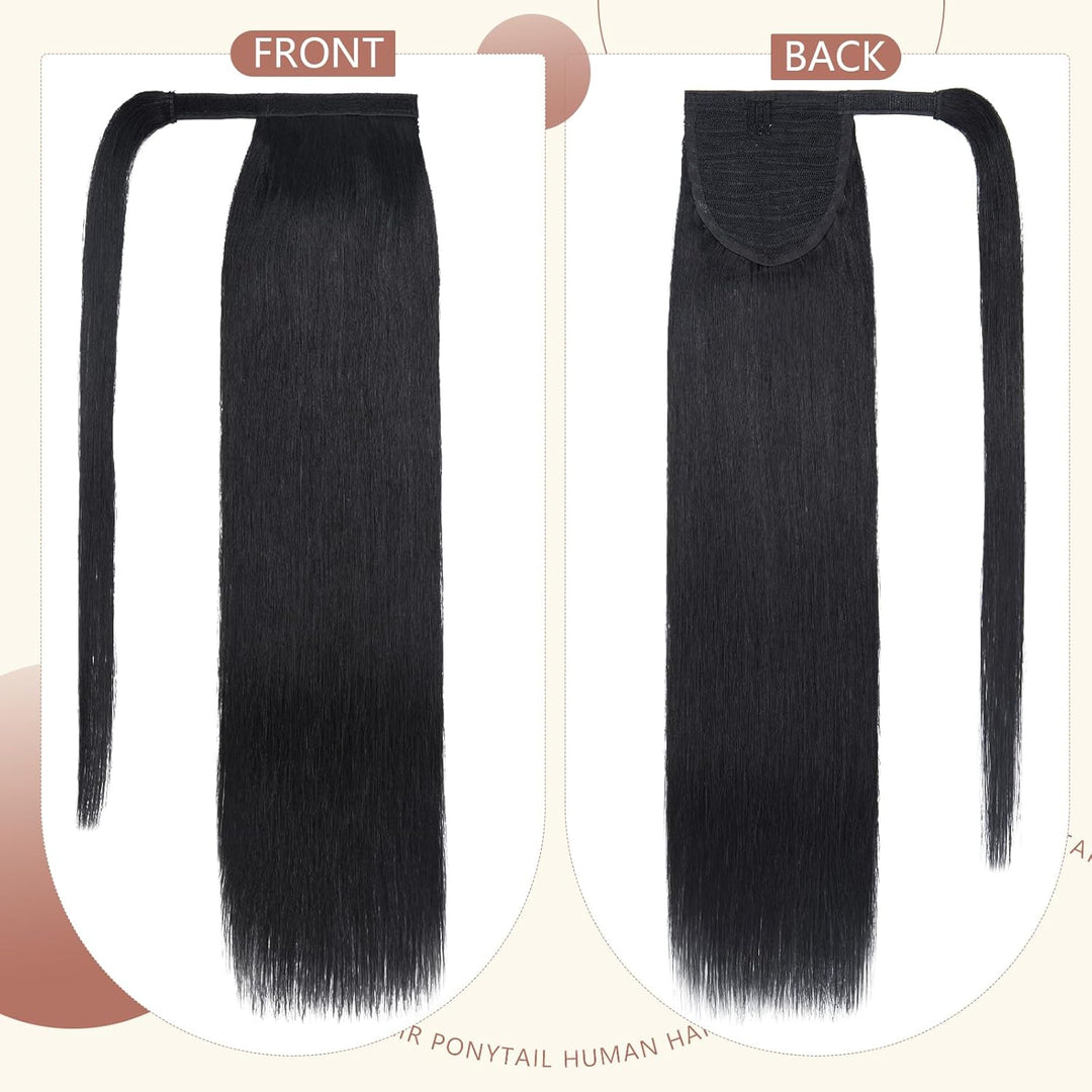 Elailite Ponytail Extension Echthaar #1 Schwarz, Haarverlängerung Zopf Haarzopf Pferdeschwanz Haarte