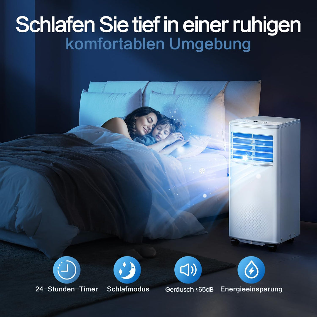 4 in 1 Mobiles Klimagerät, 7000 BTU Mobile Klimaanlage mit Kühlung, Luftzirkulation, Entfeuchtung, P