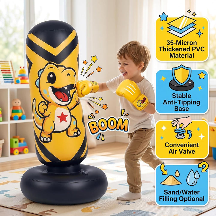Boxsack für Kinder, Qoosea 130cm Standboxsack Stehender Aufblasbarer Gelb, Gelb