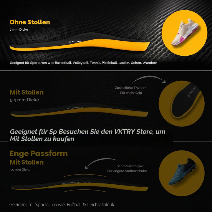 VKTRY Performance Einlegesohlen – Gold VKs – Kohlefaser Stossdämpfende Sportschuh-Einlegesohlen für
