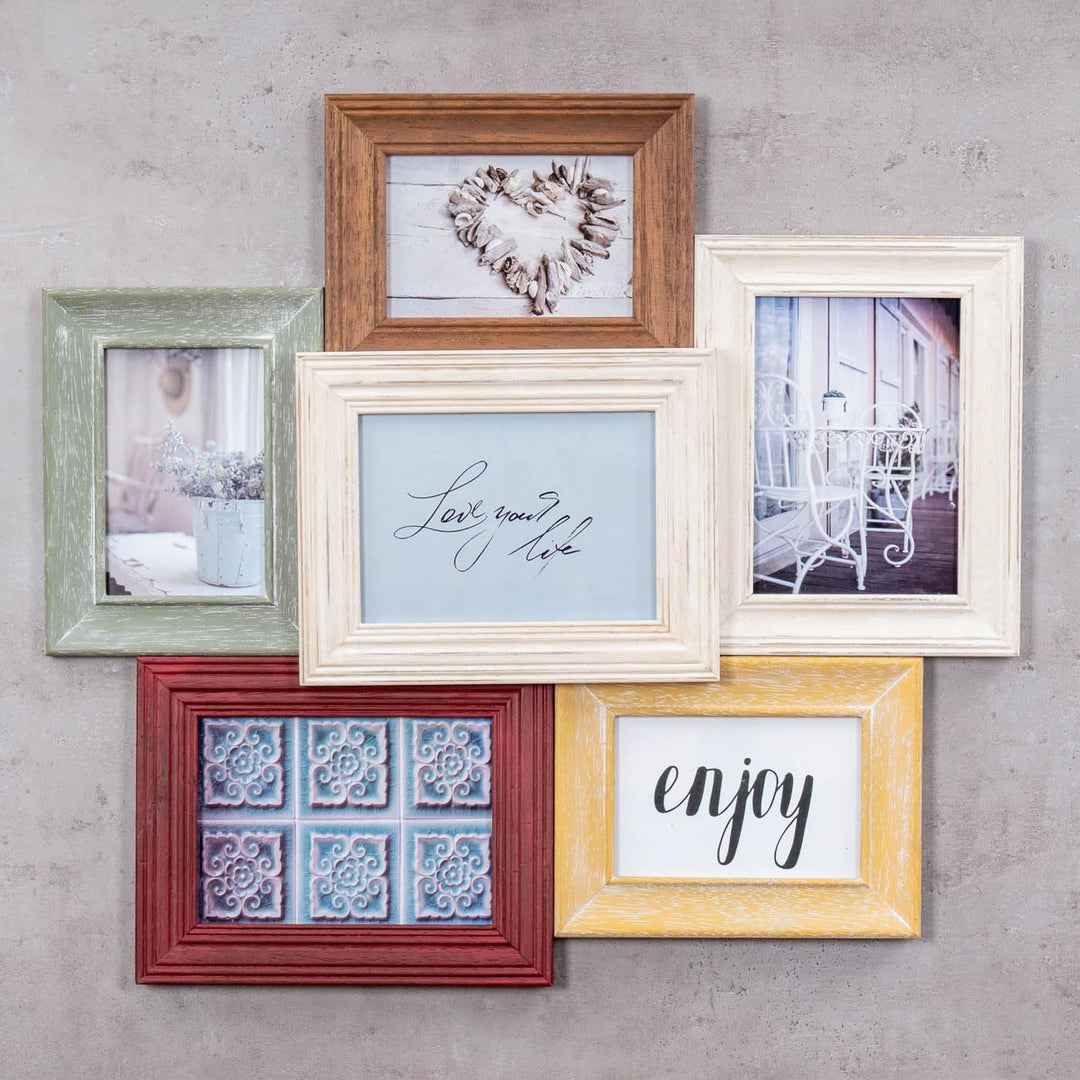 Fotorahmen Antik Collage 56x51cm Echtholz 6 Fotos 10x15 13x18 Shabby Chic Vintage Bilderrahmen Colla