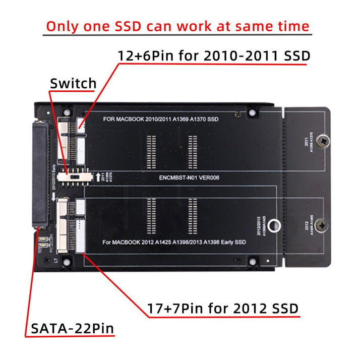 chenyang 12+6Pin & 17+7Pin MAC SSD auf 2,5" SATA 2 in 1 Combo Case Gehäuseadapter für 2010 2011 2012