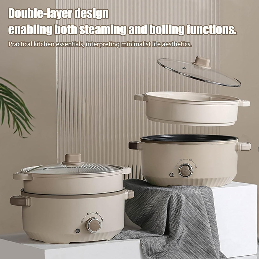 Hot Pot Elektrisch mit Dampfgarer, 4.6 L Tragbar Elektrischer Kochtopf 1000W, Multifunktionaler Hotp