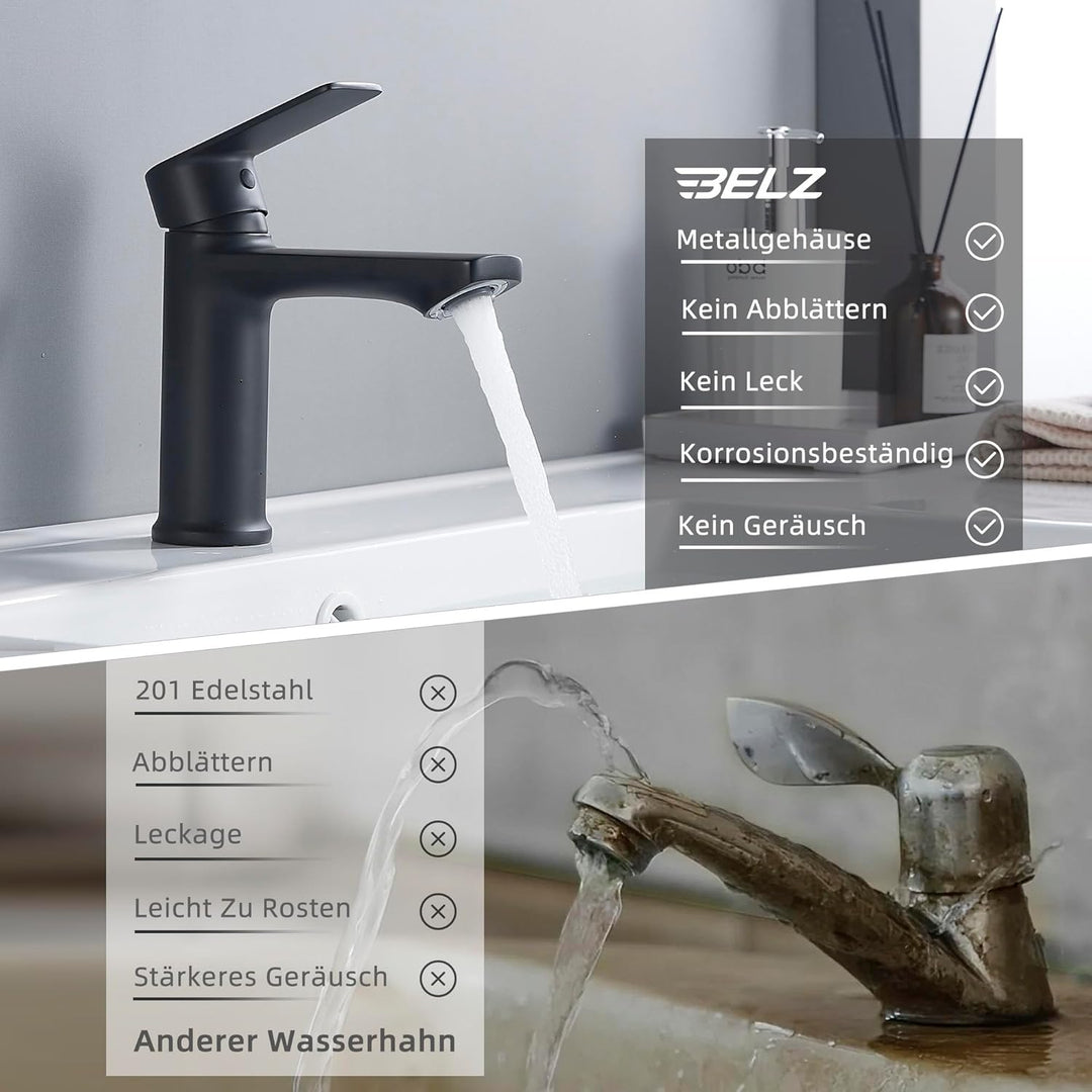 BELZ Wasserhahn Bad, Einhebel-badarmatur, Armatur Badezimmer, Mischbatterie Bad, Höhe 96 mm, Energie