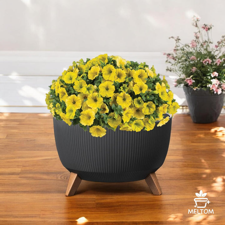 MELTOM Blumentopf Schale mit Füssen Einsatz Kräutertopf Übertopf Pflanzschale Eco Recycled (Anthrazi