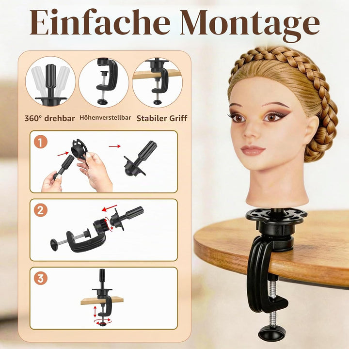 Yofuly 26Zoll/66cm Frisierkopf, 80% Echthaar Übungskopf, Make-up Frisieren Trainingsköpfe, Mannequin