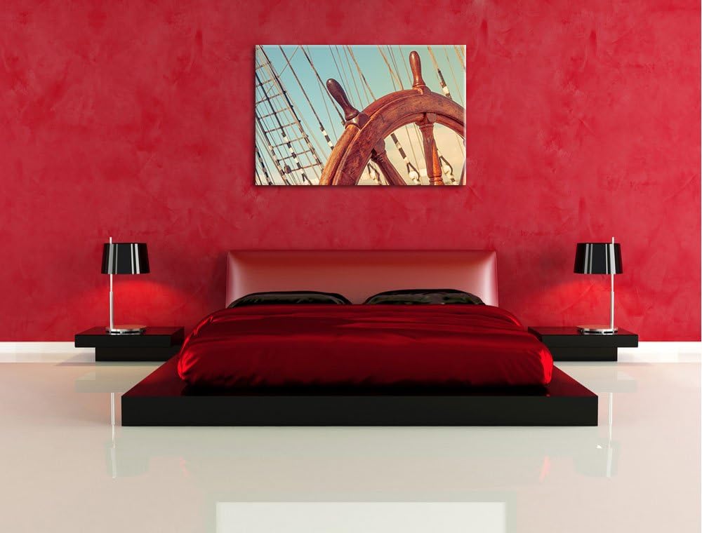 Pixxprint Steuerrad auf dem Schiff 100x70cm Leinwandbild Wandbild Kunstdruck, 100x70