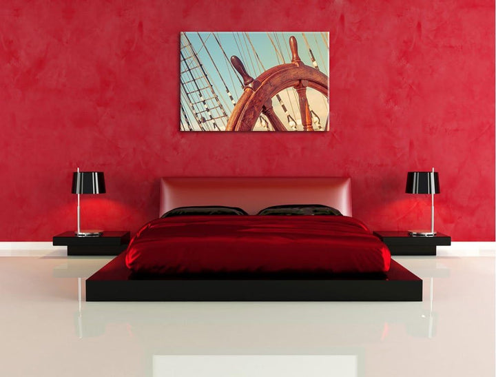 Pixxprint Steuerrad auf dem Schiff 100x70cm Leinwandbild Wandbild Kunstdruck, 100x70