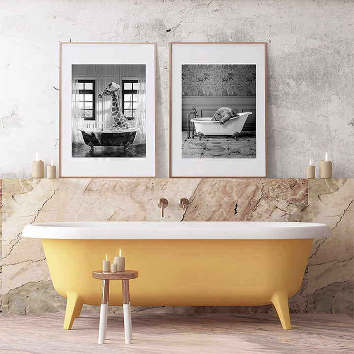 ZFTCN Bad Panda Tier in der Badewanne Bild Schwarz Weiss Badezimmer Bilder Lustige Wandkunst Drucke