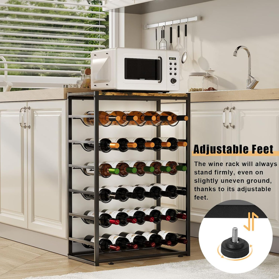 Urban Deco Weinregal für 30 Flaschen, Flaschenregal Stehend mit Holz Tischplatte, Weinregal Metall S